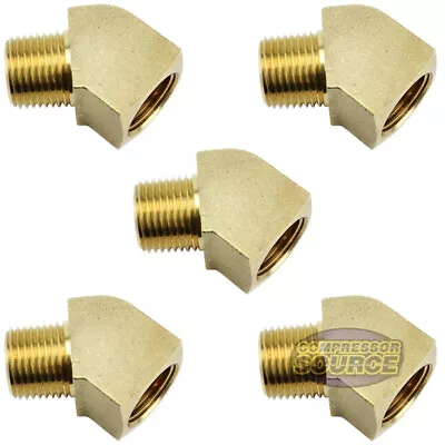 Rapid Air 45 Degree 1/4  NPT Pipe Thread Brass Elbow Fitting USA 50130 5-Pack • $16.95