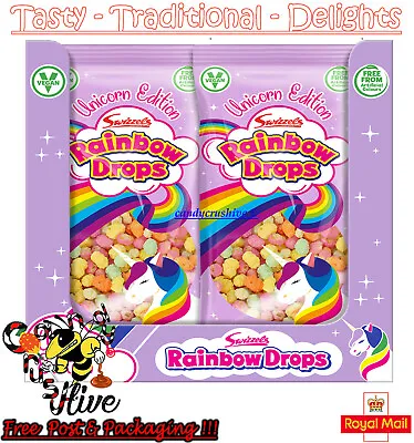 Swizzels RAINBOW DROPS Unicorn Edition 80g Large Bags Traditional Retro - 8 Bags • £499.97