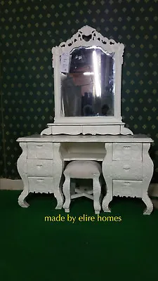 Ivory Cream Designer 130cm French Style Rococo Dressing Table Carved Fr Mahogany • $1863.78