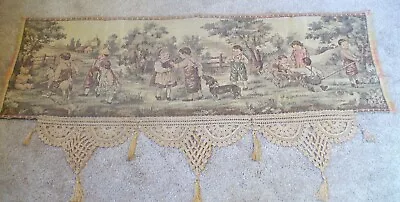 Antique Tapestry Piano Shawl Victorian Children At Play Puppies Bear Tassles • $23.50