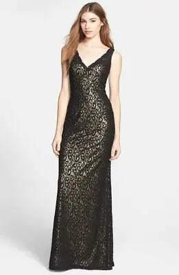 Aidan Mattox Lace Overlay Metallic Gown-Size 14  ( LK# 45A) • $59