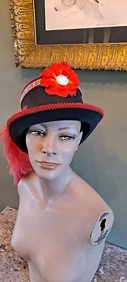 Women's Victorian Steampunk Top Hat Black W Red Flowers Feathers Rhinestones  • $14.77