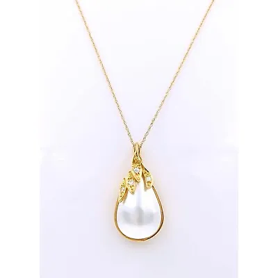 18K Gold Mabe Pearl Diamond Necklace Vintage Diamond Mabe Pearl 18k Pendant • $899