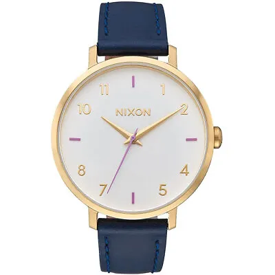 Nixon Women's Watch Arrow Quartz White Dial Leather Strap YG Steel Case A1091151 • $30.66