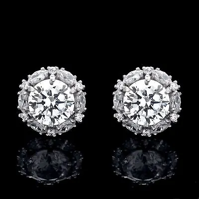 2CT Halo Marquise Round Simulated Diamond Stud Earrings 14k Solid White Gold • $152.99