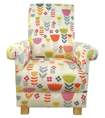 Chair Pink Grey Armchair Floral Retro Annika Fabric Adult Sized Tutti Frutti • £209.99