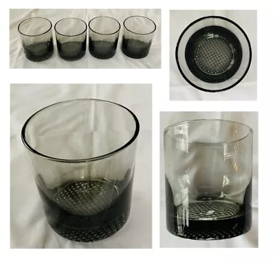 VINTAGE Whiskey Glasses 8 Oz. Smokey Gray Pebble Base 4-Piece Set (1970s) • $28.88