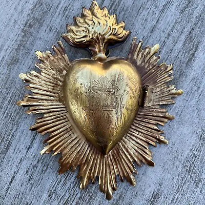 Sacred Heart Tin Milagros Goldtone • $25