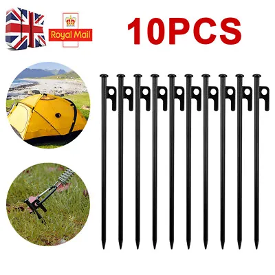 10PCS Steel Tent Pegs Ground Camping Canopy Metal Nail Stakes Heavy Duty 30cm • £11.99