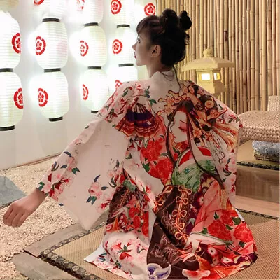 Japanese Kimono Women Jacket Cardigan Coat Yukata Loose Haori Unisex • £13.99
