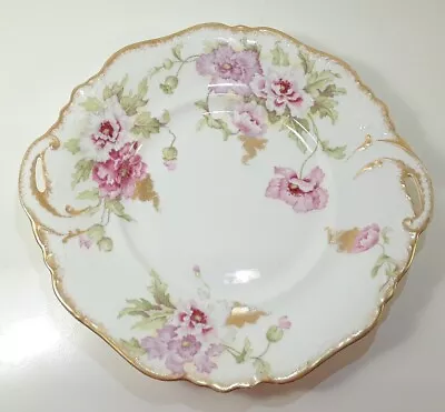 Vintage Antique Limoges Hand Painted Cake Plate Gold Pink Floral A. Lanternier • $35