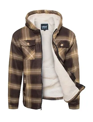 1826 Men's Sherpa Lined Full Zip Hooded Flannel Plaid Shirt Jacket • $28.49