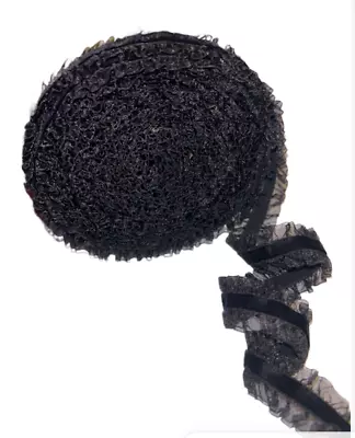 7/8 Double Frill/Ruffle Velvet Ribbons- 5 Yards- Black • $12.99