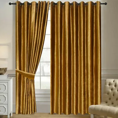 Curtains Eyelet Top Ring Lined Fully Luxury Crushed Velvet Designer Curtains NEW • £31.99