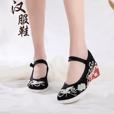 £18.78 • Buy Chinese Old Beijing Embroidered Crane Women's Bride Hanfu Elevator Casual Shoes