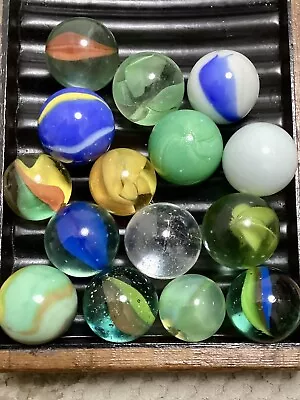 Fifteen Very Nice Old Shooter Marbles 0.85–0.98” M/NM • $5