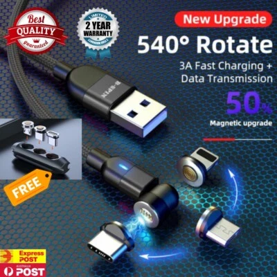 $9.99 • Buy Magnetic Cable Right Angle Micro USB/Type C Charging Charger For IPhone 2M 3IN1