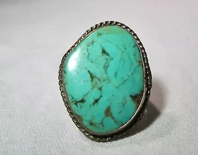 Vintage Navajo Sterling Silver Turquoise Ring Size 7 1/2 K1305 • $88