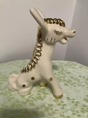 Vintage 1950s Ceramic Gold And White Donkey • $10