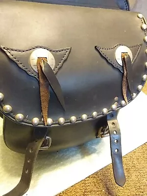 Vintage Black Genuine Leather Studded Motorcycle Saddle Bags • $85