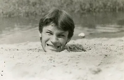 Big Handsome Young Man Beach Photo Trick Portrait Strange Odd Gay Int Vtg Photo • $14.99