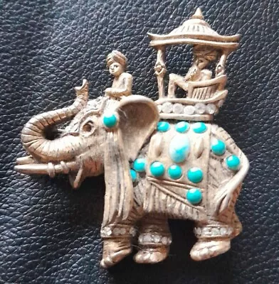 Vintage HATTIE CARNEGIE Maharajah Riding Elephant Gold And Stone BROOCH/PIN • $279.99