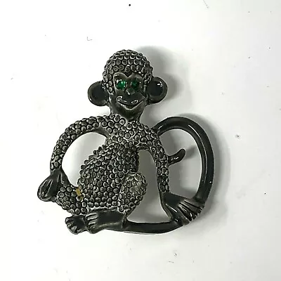 Gerrys Monkey Brooch Silvertone Green Eyes Vintage Signed Pin • $10.99