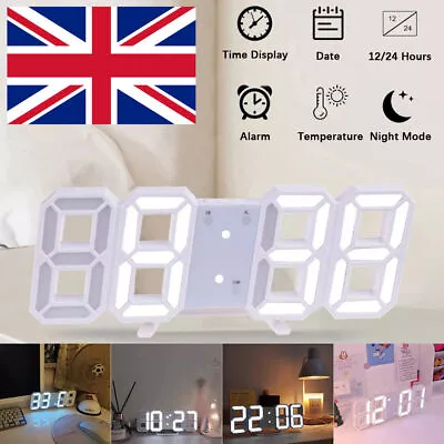 3D LED Digital Wall Clock Alarm Date Temperature Table Desktop Home Decor USB UO • £10.29