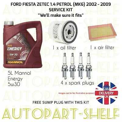 FORD FIESTA 1.4 ZETEC 02-09 SERVICE KIT (MK6) PETROL OIL & AIR + 4x SPARK PLUGS • £57.95