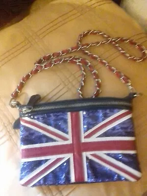 Leko Of London Womens Beaded Union Jack Clutch/ Shoulder Bag Approx 8in X 6in • £11.95