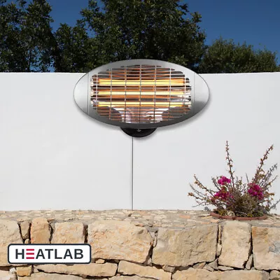 Wall Mounted Patio Heater Electric Halogen Garden Outdoor Heatlab Silver 2kW • £42.98