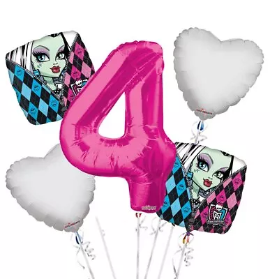 Monster High Balloon Bouquet 4th Birthday 5 Pcs - Party Supplies • $17.99