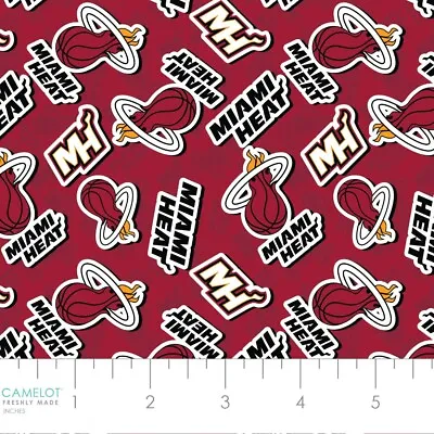 NBA Miami Heat Sticker Logo Red Cotton Fabric By The Yard • $19.95