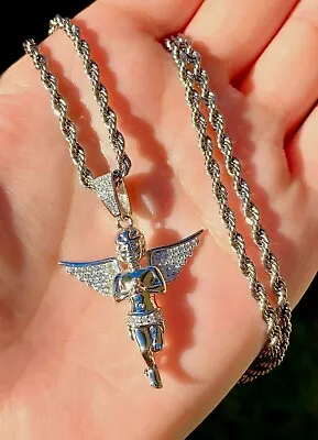 Men's Real 925 Italy Sterling Silver Love Cupid Baby Angel Pendant Rope Chain • $35.99