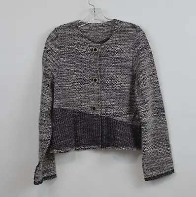 Maralyce Ferree Grey Black Tweed Cropped Jacket Button Front Sz S Lagenlook Arts • $39.50