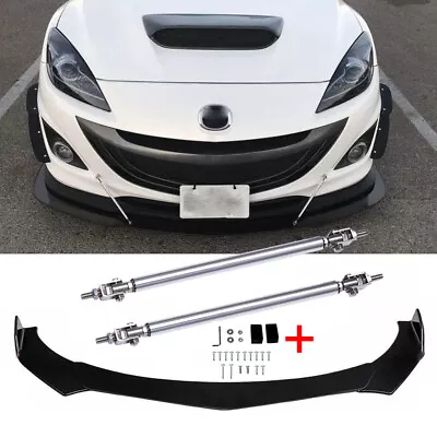 $62.21 • Buy For Mazda 2 3 5 6 Glossy Front Bumper Lip Spoiler Splitter Body Kit + Strut Rods