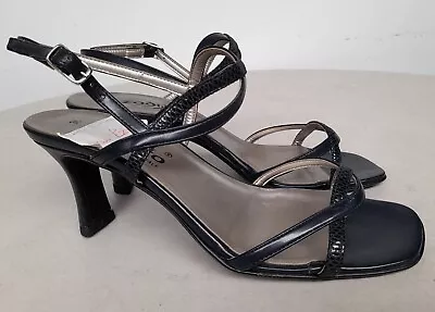 Zodiaco Black Dark Navy Open Toe Strappy Mid Heel Shoes Size 3 36 RRP£39.99 Y2K • £8.99