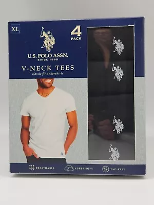 US POLO ASSN 4-Pack Logo Black V Neck T Shirt Set Classic Fit Men's S M L XL • $32.95