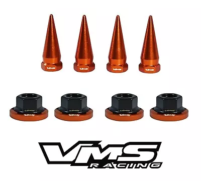 6 Vms Racing 14mm Strut Spikes + Orange Washers & Black Flanged Nuts Mitsubishi • $39.95