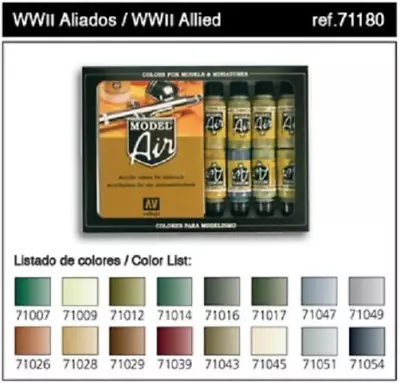 Vallejo Model Air WWII Allies Acrylic Paint Set For Air Brush - Assorted Colours • £37.13