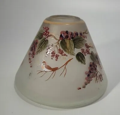 $15 • Buy Glass Hand Painted Bird And Berries Shade Cover For Candle Jar