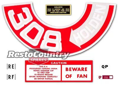 Holden HQ V8 Engine Decal Kit -308 HOLDEN- Air Cleaner +Beware Of Fan +Oil Cap • $49.94