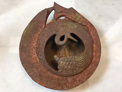 Cast Iron Heron Turtle Deco Style Ashtray Rusty • $79.50