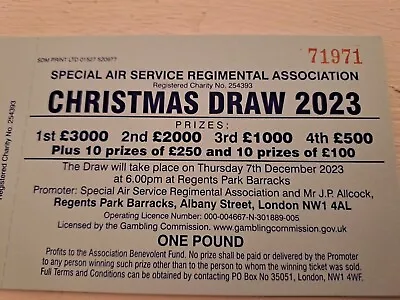 SAS Regimental Association Raffle Tickets Book Of 5 • £10