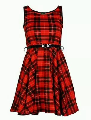 Womens Sleeveless Belted Tartan Check Print Skater Flared Dress Size UK 8-26 • £8.99