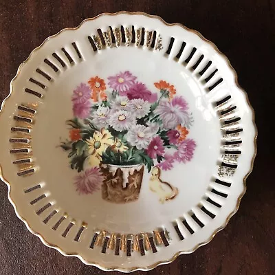 Vintage Ucagco 1950's Iridescent Porcelain China Mini Plate April Flowers 5” • $9.99