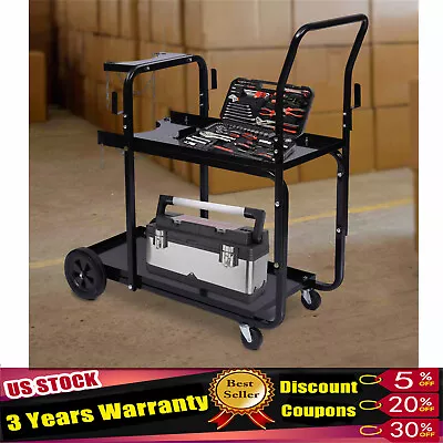 Black Dual Cylinder Rack Cart 2-Tier Heavy Duty Welder Welding Cart On Wheels • $147