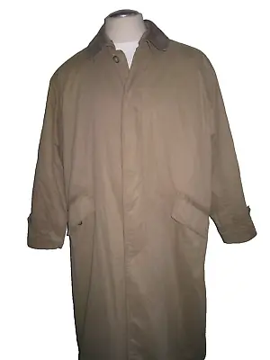 Alias Peek & Clopenburg Khaki Trench Coat Removable Leather Collar Men's Size 50 • $74.99