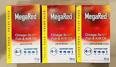 3x MegaRed Advanced 4 In 1 500mg Omega 3 Fish & Krill Oil 80 Ct Each EXP 2025+ • $48.99