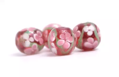 New 4 Piece Set Of Fine Murano Lampwork Glass Beads- 12mm Inner Flowers - A6760c • $1.51